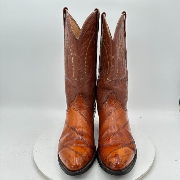 Villano Men Size Mex 28.5 US 10 Brown Colorblock Leather Pull On Western Boot - Picture 2 of 14